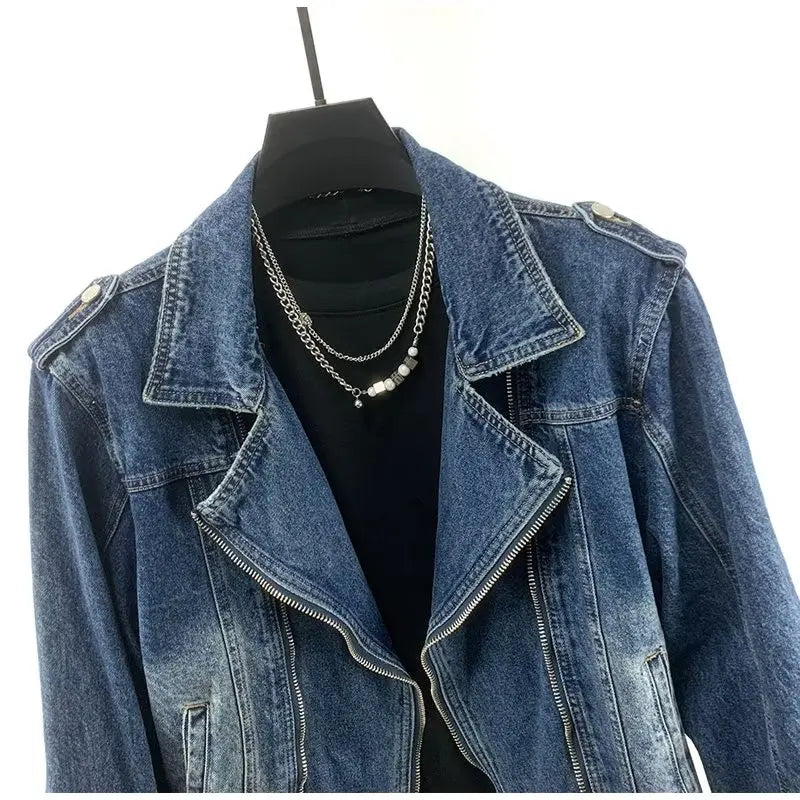 American Style Retro Jacket Men's New Design Zipper Denim Jacket Blue Washed Stand Collar 2024 Spring men padded Y2K Outwear