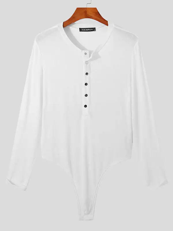 Sexy Home Style Men Rompers Deep V-neck Breathable Stretch Solid Simple Jumpsuits Casual Fashion Long Sleeved Triangle Bodysuits