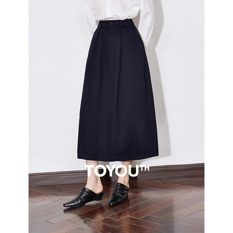 Toyouth Women Cotton A Line Umbrella Skirt Mid Calf Black