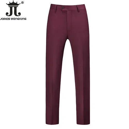 British Style Solid High Waist Trousers Men Formal Trousers High Quality Slim Fit Business Casual Suit Pants Groom Wedding Dress
