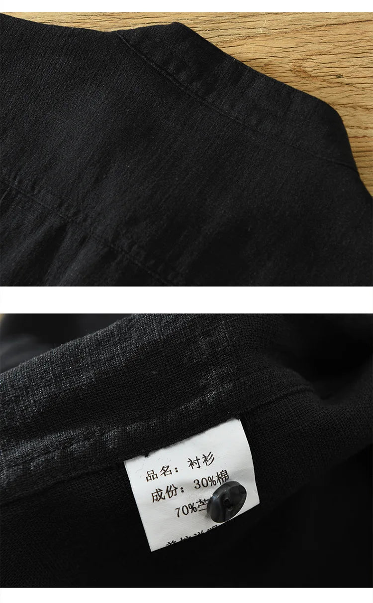 Summer New Linen Cotton Casual Pullover Shirt for Men Clothing Vintage Short Sleeve Streetwear C2559