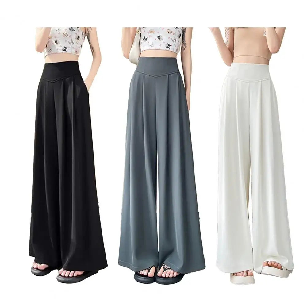 Large Wide Leg Pant Skirt For Women's Spring Summer Thin Pleated Suit Pants High Waist Drape Office Ladies Casual Dress Trousers