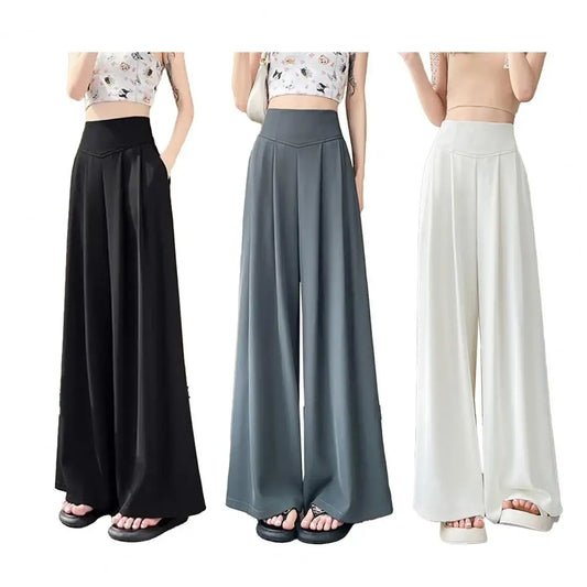 Large Wide Leg Pant Skirt For Women's Spring Summer Thin Pleated Suit Pants High Waist Drape Office Ladies Casual Dress Trousers