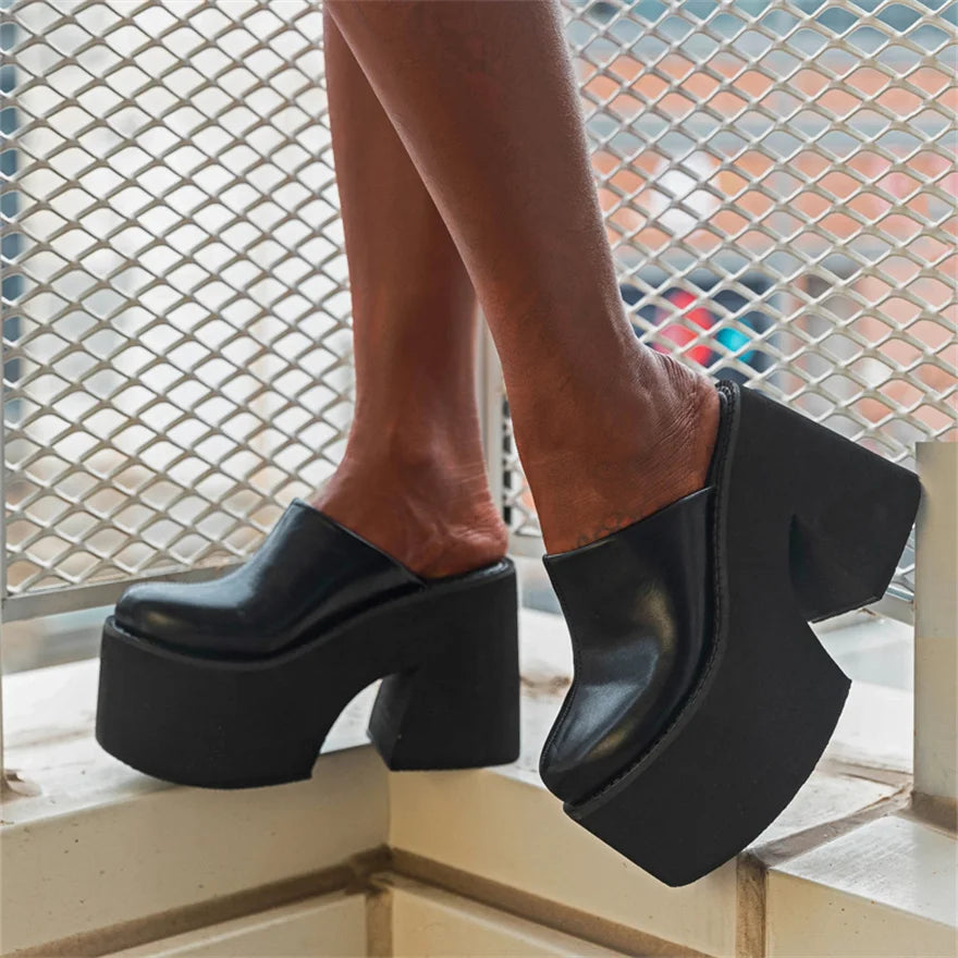 Sandals Summer 2026 New Women Slippers Baotou Platform Trend High Heels Ladies Shoes Pumps Black Soft Leather Thick Slides Mujer