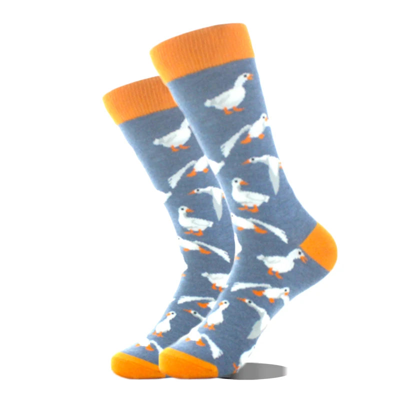 Cool Design Avocado Crew Socks Men Creative Eye Guitar Bus Pattern Sokken Duck Cat Fox Otter Animals Divertidos Chaussette Sox