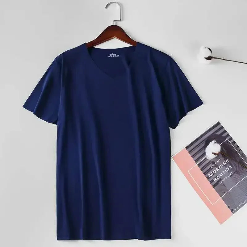 Ice Silk Men T-shirts Summer Seamless Sport Underwear Casual V-neck Thin T-shirts Quick Dry Shirt Tops Bottoming Shirt for Men
