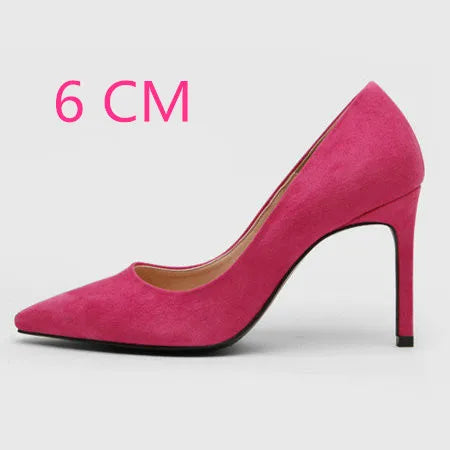 2025 Flock Leather Heels Women Pumps Bucket Pointed Toe High Heels Sexy Lady Shoes Thin Heels Chaussure Femme Autumn