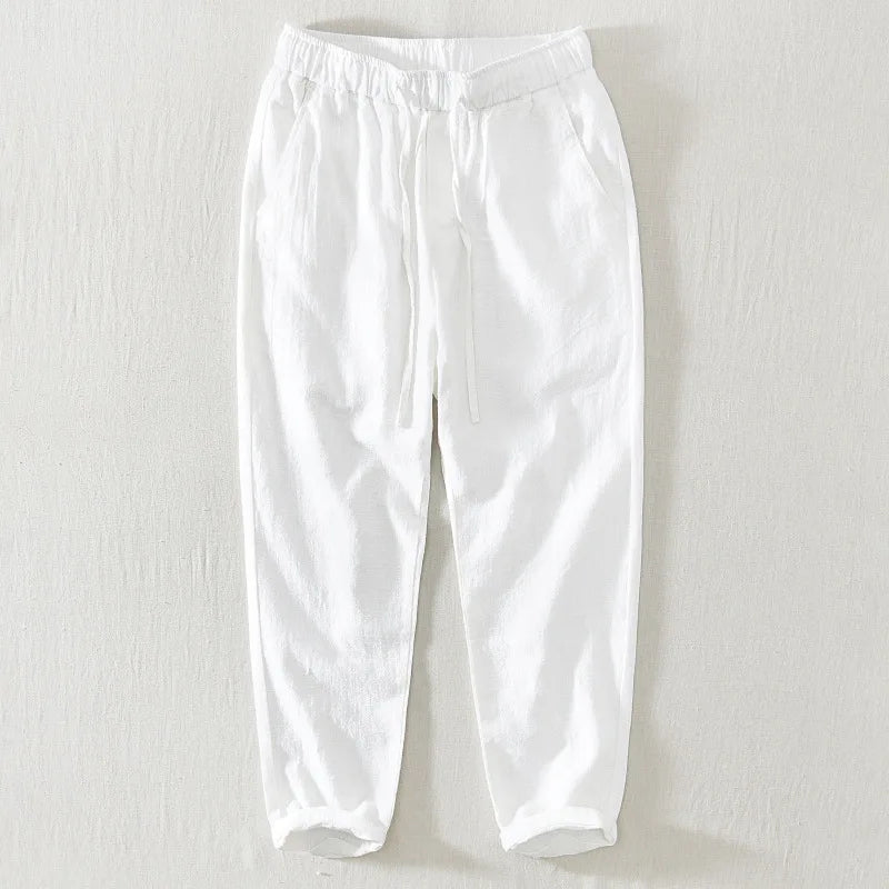 Men's 70% Linen Casual Ankle-Length Pants Loose Straight Harem Trousers Spring Summer Comfortable Breathable Fashion 2023