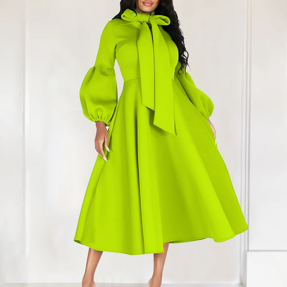 Church Dresses for Black Women African Vintage Fashion Bow Neck Formal Party Dress Ladies Elegant Swing Evening Dress Nice