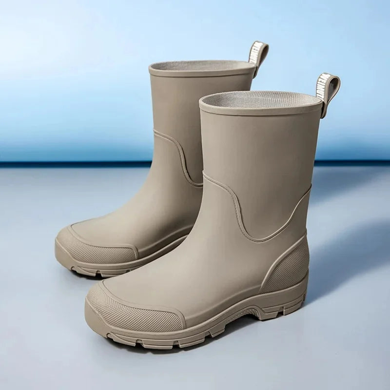 Men's Lightweight Waterproof Fishing Rain Boots Anti-slip Wear-resistant PVC Boot Tube round Toe EVA Insole Plain Color Adult