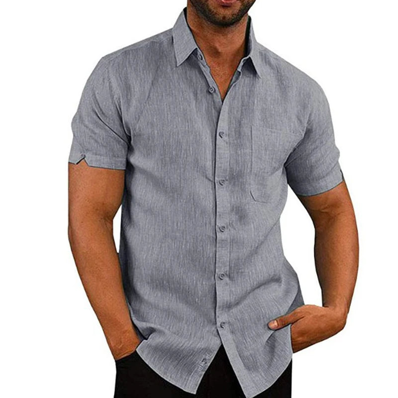 Summer Male Shirts Short Sleeve Social Shirt For Men Casual Blouses Soild Cotton Linen Formal Shirt Top Men Clothing Streetwear