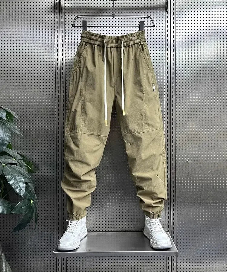 Summer Fashion New Men Breathable Casual Trousers Loose Tying Feet Versatile Simple Solid Color Harem Pants