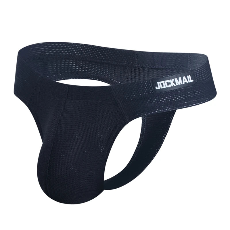 JOCKMAIL Sexy Men's G-string Fashion Low Waist Solid Color Male Thongs Underwear Breathable Mesh Sports Underpants Shorts