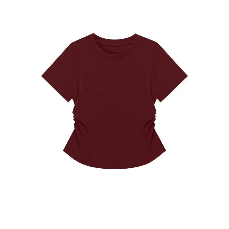 Women Summer Short Sleeve Top Slim Fit Round Neck Tee Breathable Casual