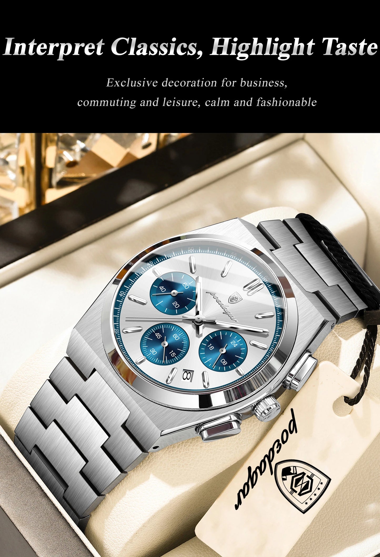 POEDAGAR Top Business Man Quartz Watch Waterproof Luminous Date Chronograph Stylish Watches For Men Stainless Steel Men's Watch