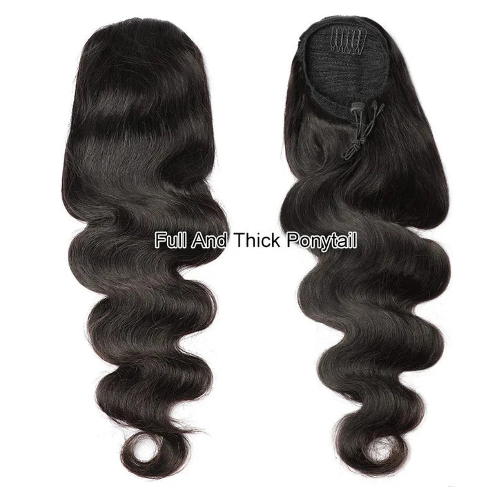 Bopdy Wave Ponytail Extension Drawstring Ponytail 100% Real Human Hair For Black Women Wavy Pony Tails Extensions 26 Inches