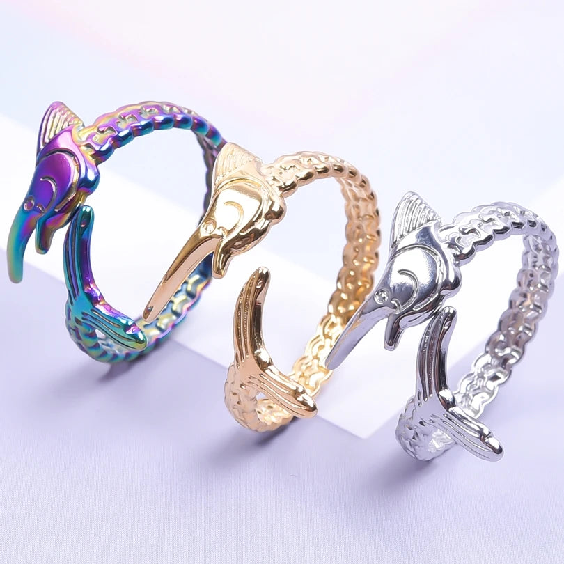 Fashion 5pcs/lot Marine Jewelry Sea Animals Conch Starfish Shell Rings Stainless Steel Rings Jellyfish Scallop Oceans Women Gift