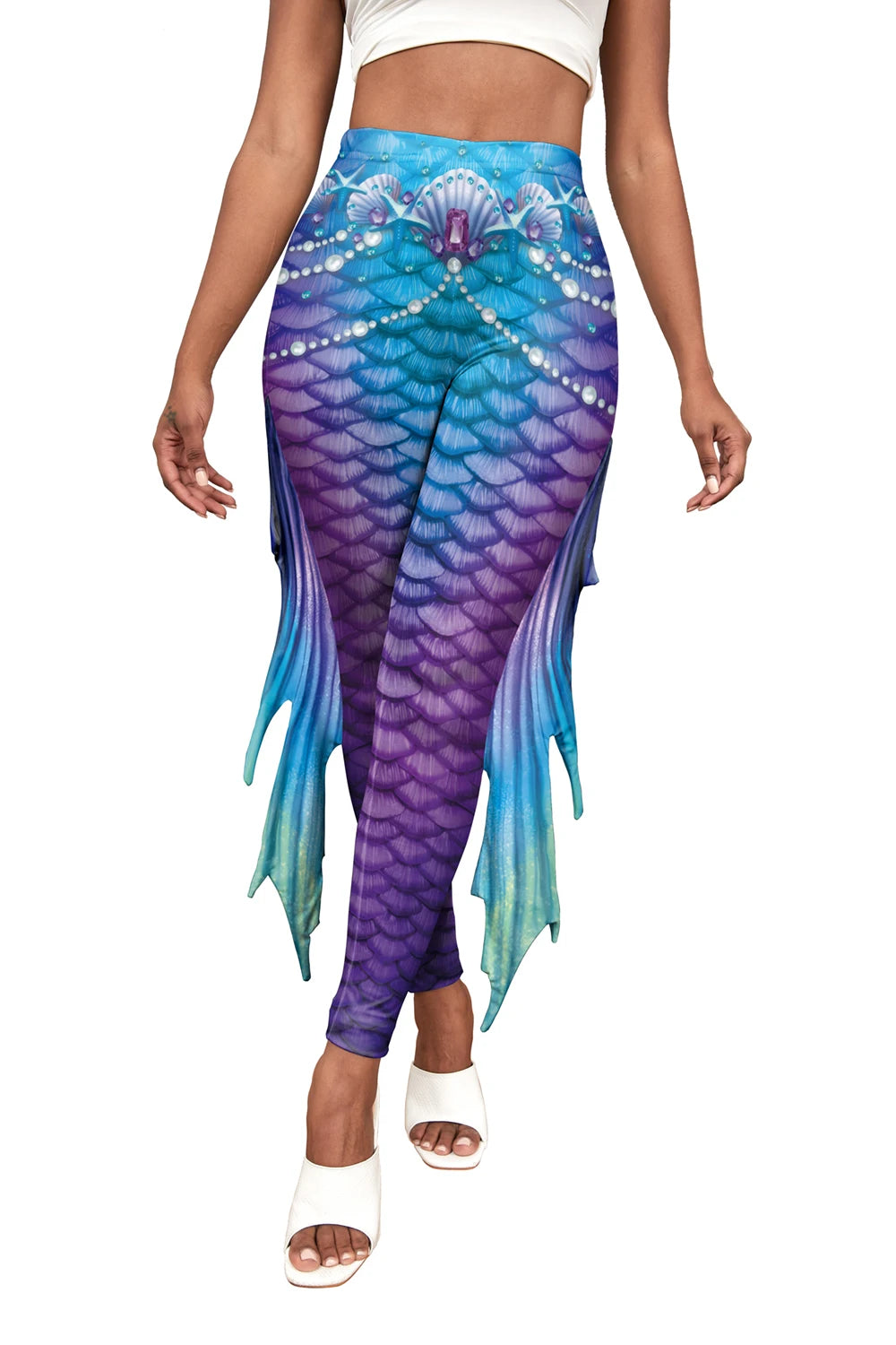 Mermaid Print Women's Pants Colour Fish Scales Yoga Leggings 3D Printed Women's Bottoms Fashion Women Trousers Workout Fitness