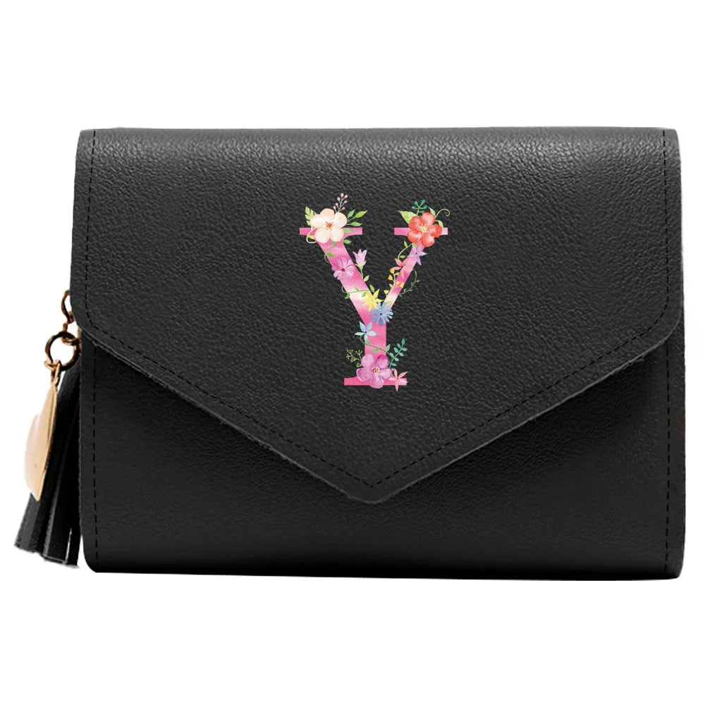 Purse Female Mini Wallet Cute Purse Pink Letter Pattern Slim Wallet RFID Blocking Credit Card Holder Coin Pocket ID Window