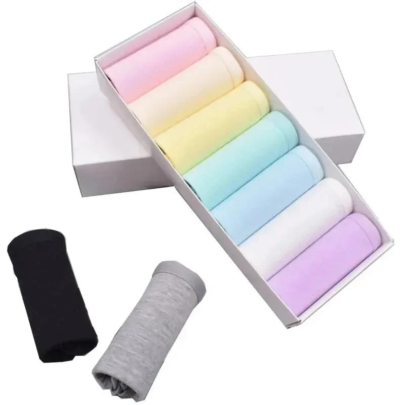 7pcs Women's Cotton Panties Plus Size Sexy Briefs Girls Breathable Soft Lingerie Cute Solid Color Underwear
