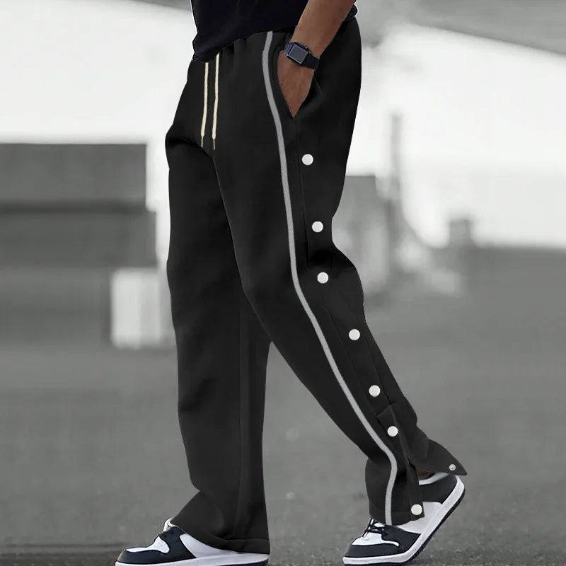2025European and American Autumn New Men's Casual Sports Button Pants Straight Drawstring Long Pants