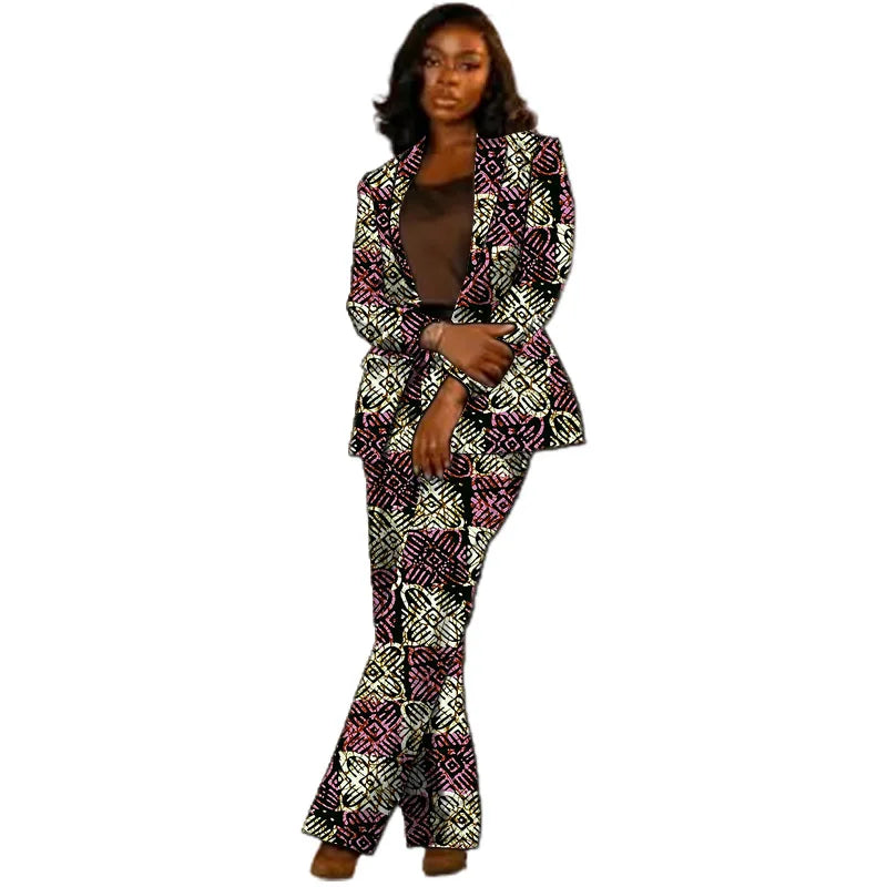 African Couture Women's Suit Ethnic Style Print Female Blazers With Pants Customized Ladies' Gown