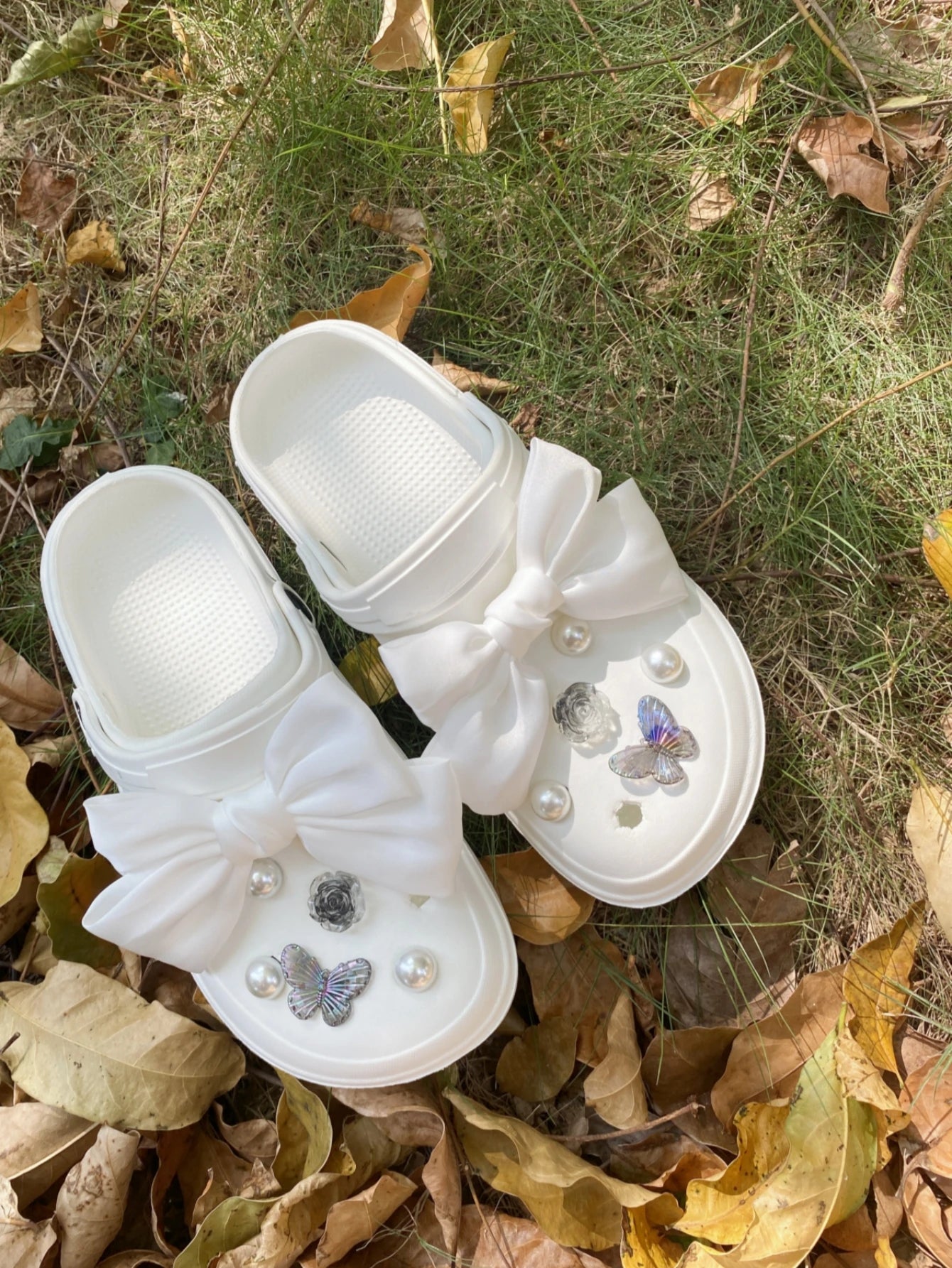 12pcs Shoe Buckle For Diy Decoration With Pearl Flower & Bow-Knot Design, Removable
