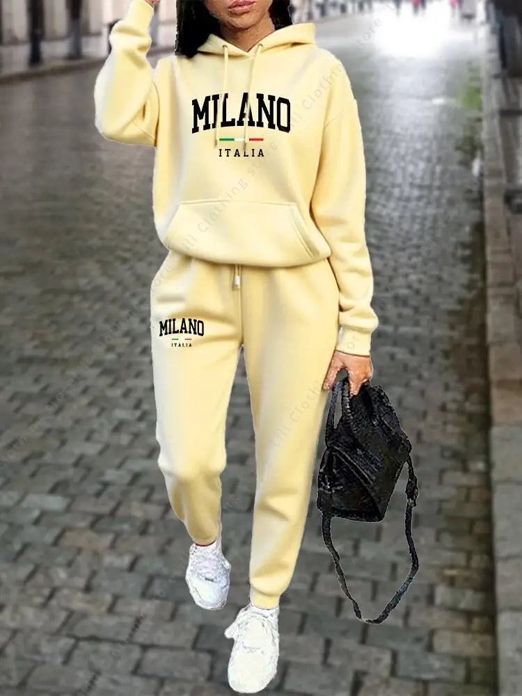 Milano Women Tracksuit Set Hoodie Sweatshirt Sweatpants Two Piece Autumn Winter