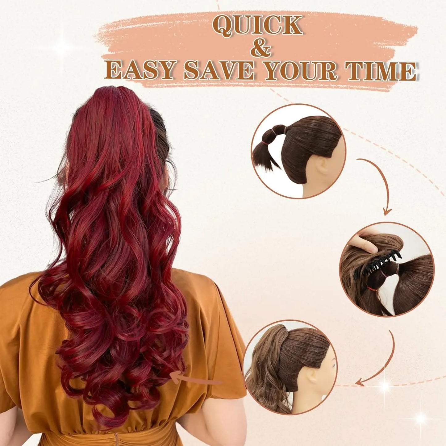 Tereshar Synthetic Ponytail Extension Claw Ponytail Extension Wavy Curly pony tails hair extensions Fake Hair Pieces for Women