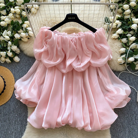 Tops Women Top Sexy Slash Neck Off Shoulder Y2k Streetwear Lantern Sleeve High Waist Elegant Solid Ruffles Work Slim Fit 2026