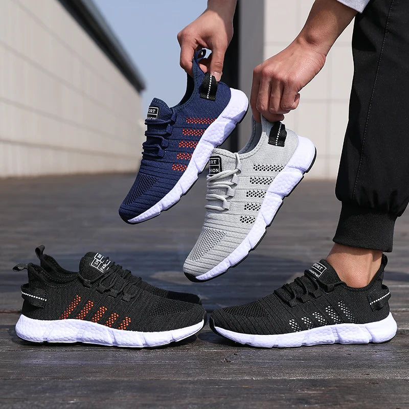 Men's  Cushioned Running Shoes Knitted Mesh Breathable Soft Soled Sneakers Fashion Forward Lightweight Outdoor Exercise Shoes