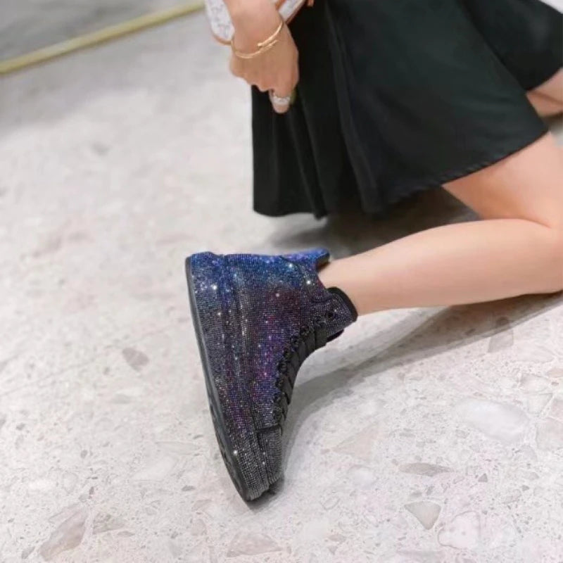 Hot Top Quality Winter Warm Fur Sneakers Sexy Women Skate Shoes New Rhinestone High Top Board Shoes Shiny Women's Casual Shoes