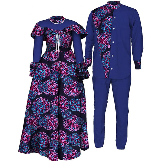 African Couple Clothing African Dresses for Women Print Top and Pants Suits Set for Men Party Wedding Lover Clothes Wyq1093