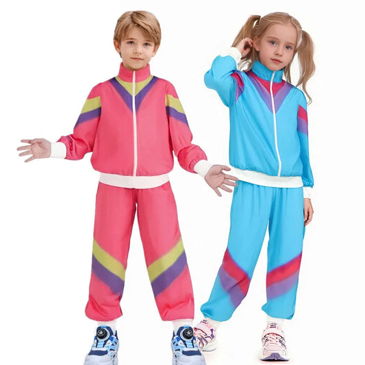 Boys Gymnastics Sportswear 90s Hip Hop Suit Kids 80s Vintage Streetwear Jacket Disco Dressup Costume Top and Pants Party Favor