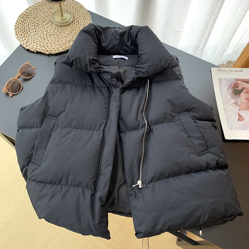 Women Zippered Cotton Vest Winter Autumn Sleeveless Waistcoat Jacket Vintage