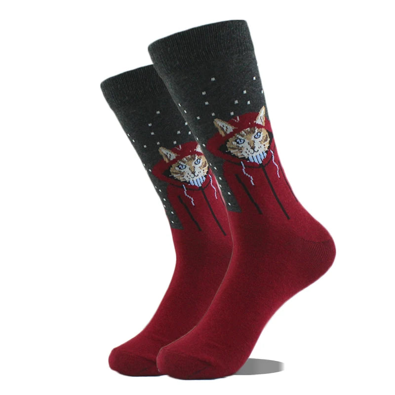 Cool Design Avocado Crew Socks Men Creative Eye Guitar Bus Pattern Sokken Duck Cat Fox Otter Animals Divertidos Chaussette Sox