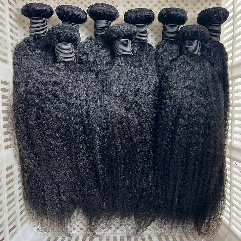 8-40 Kinky Straight Human Hair Bundles Coarse Yaki Weave Bundles Brazilian Raw Human Hair Extensions Sale for Women Double Weft