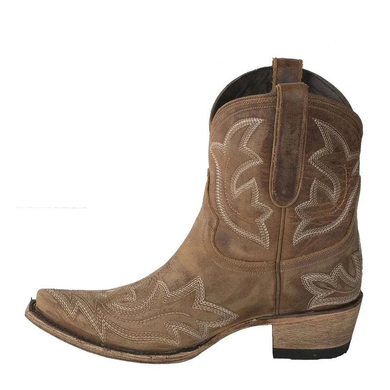 Casual Autumn Winter Western Cowboy Ankle Boots Women Snake Leather Cowgirl Booties Short Cossacks botas High Heels Shoes