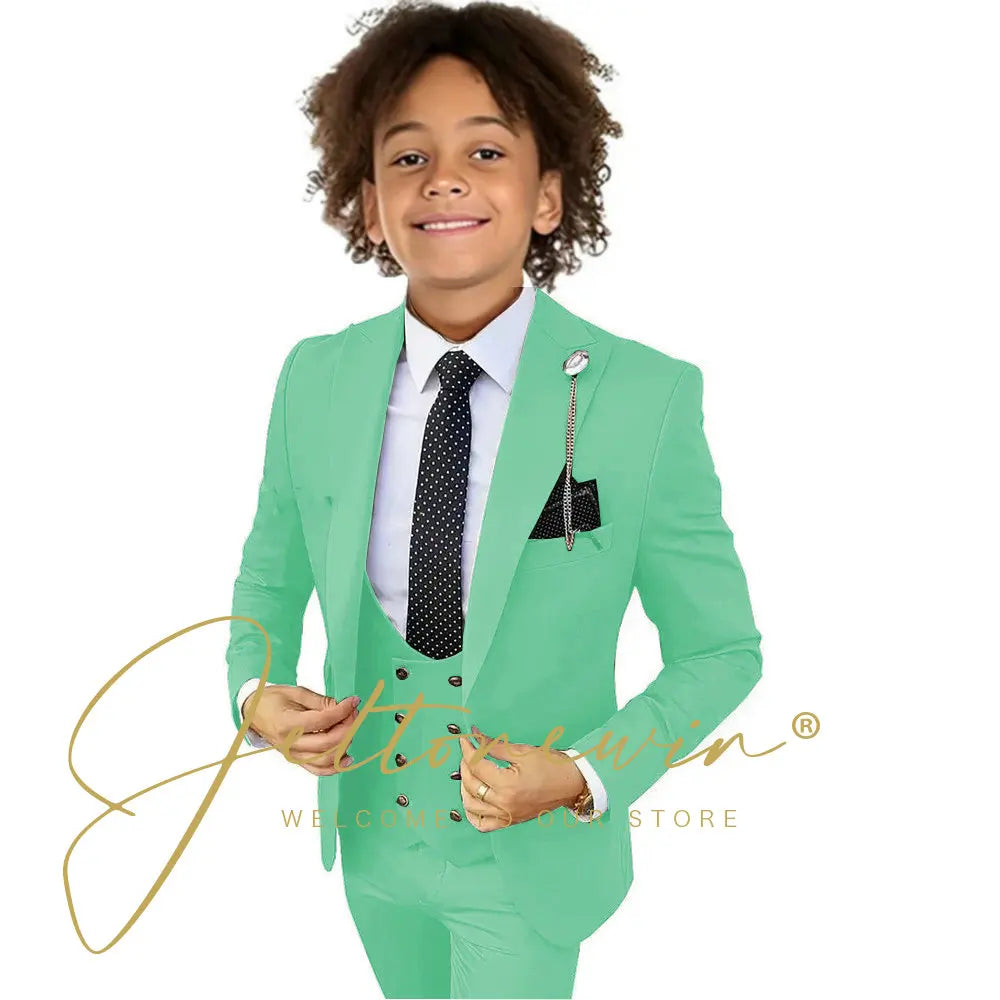 Boys Suit Peak Lapel 3 Pieces Jacket Vest Pants Black Formal Tuxedo Child Blazer Party Dress Wedding Set conjuntos de blazer