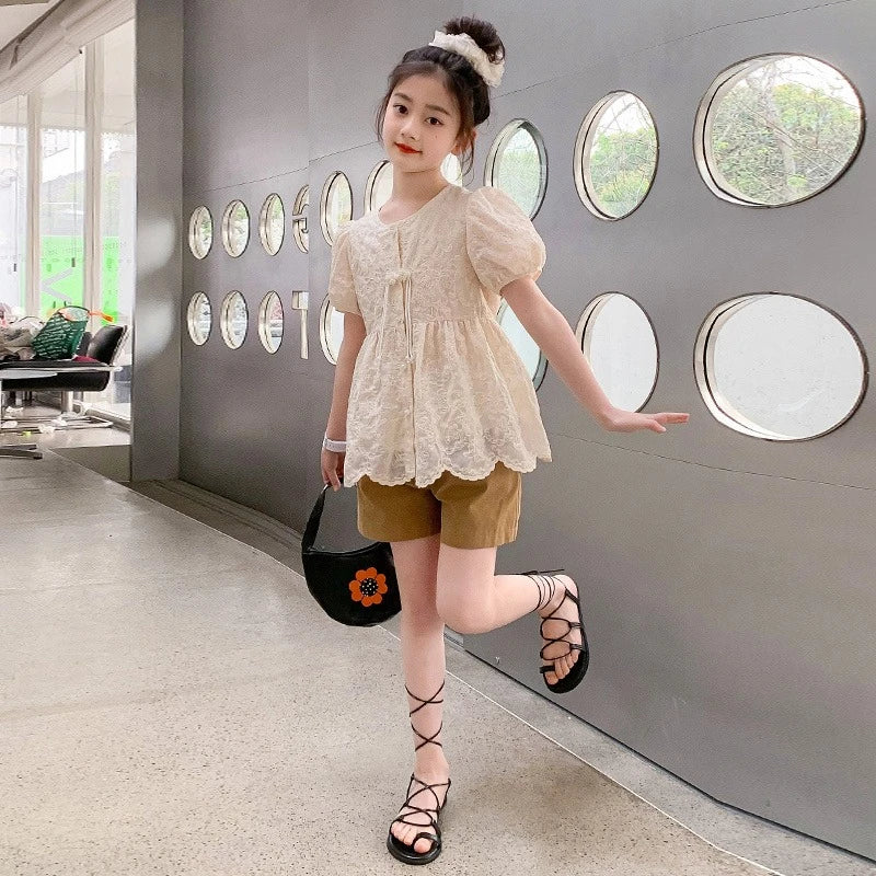 Girls Summer Outfit Set 2026 New Kids Short Sleeve Top and Shorts 2 Piece Clothing for Toddlers Stylish Casual Holiday Wear