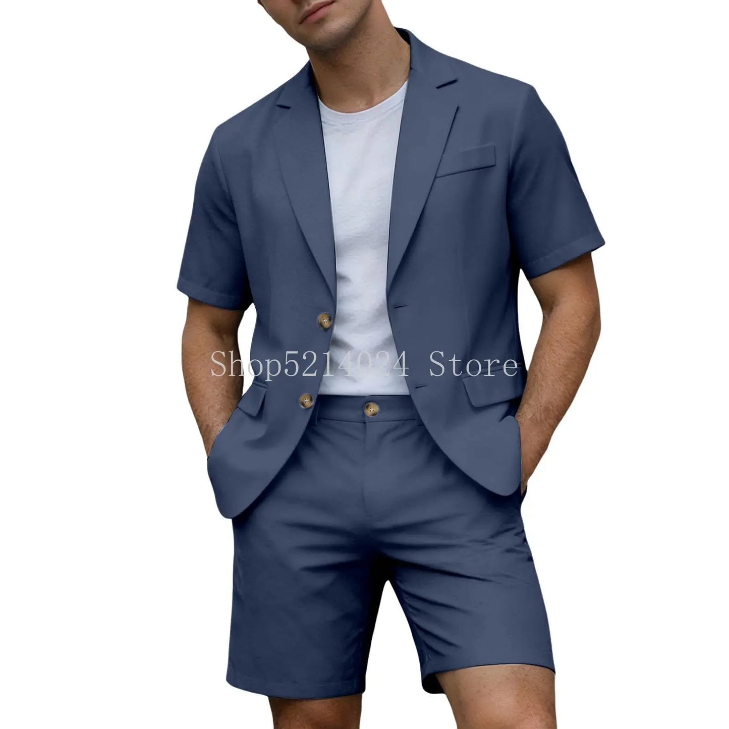 Suits for Men Short Sleeve Blazer Jacket Shorts Set Lightweight Wedding Party Business Casual Formal Outfits