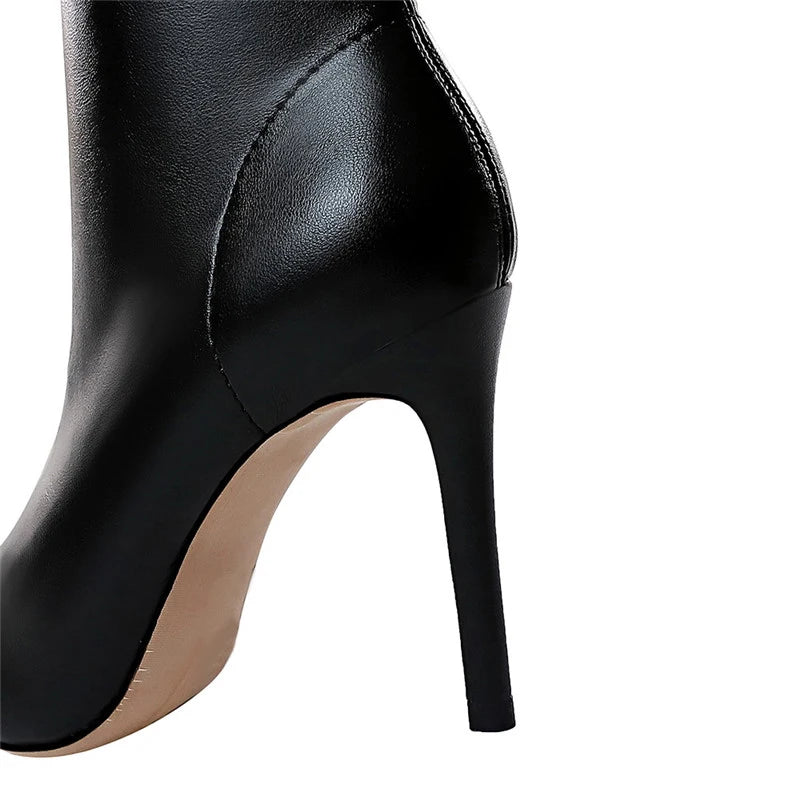 Eilyken Fashion Winter High Quality Soft PU Leather Socks Women Ankle Boots Street Style Pointed Toe Thin Heels Ladies Botines