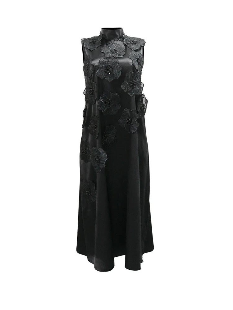 Woman African Traditional Dresses Summer Elegant Sleeveless Dress Stretchy Fake Silk Midi Dresses Luxury Wholesale Dropshipping