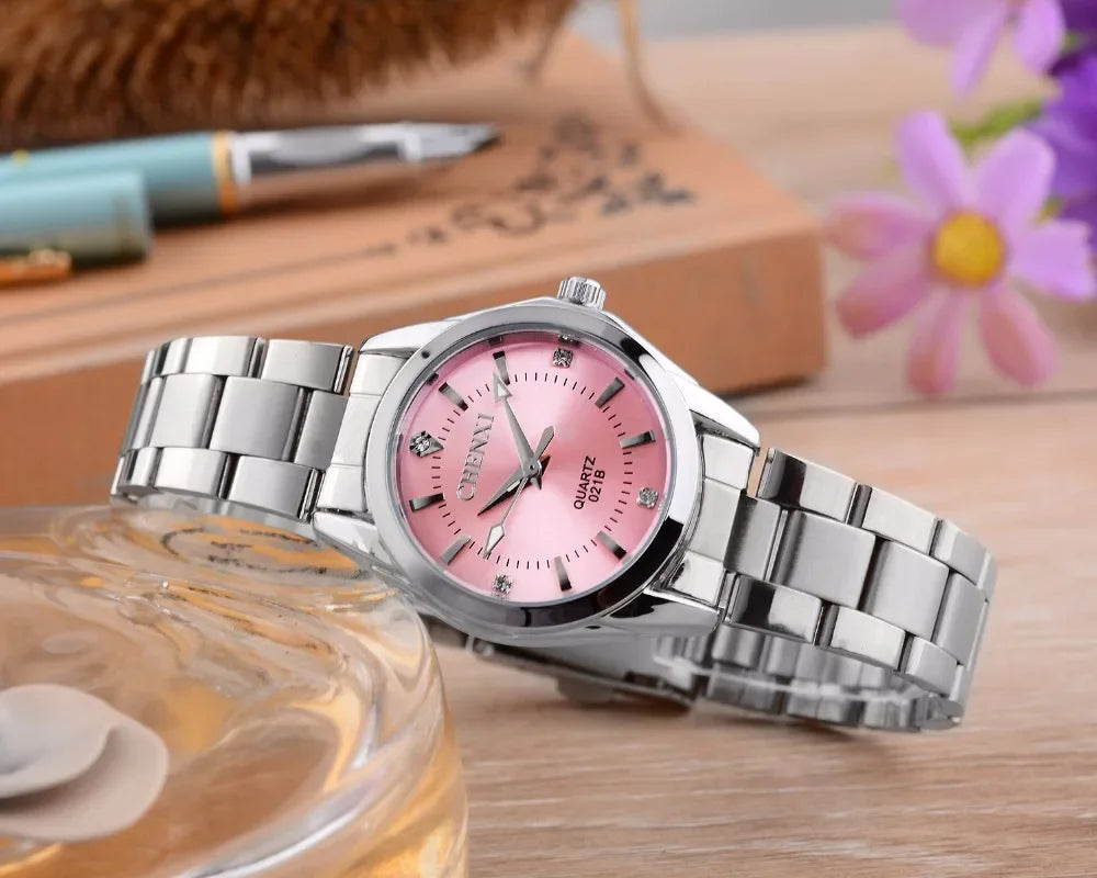 CHENXI 021B Women's Watch Simple Design Luxury Stainless Steel Women Quartz Wristwatch Rhinestone Dial Watches Gift for Ladies