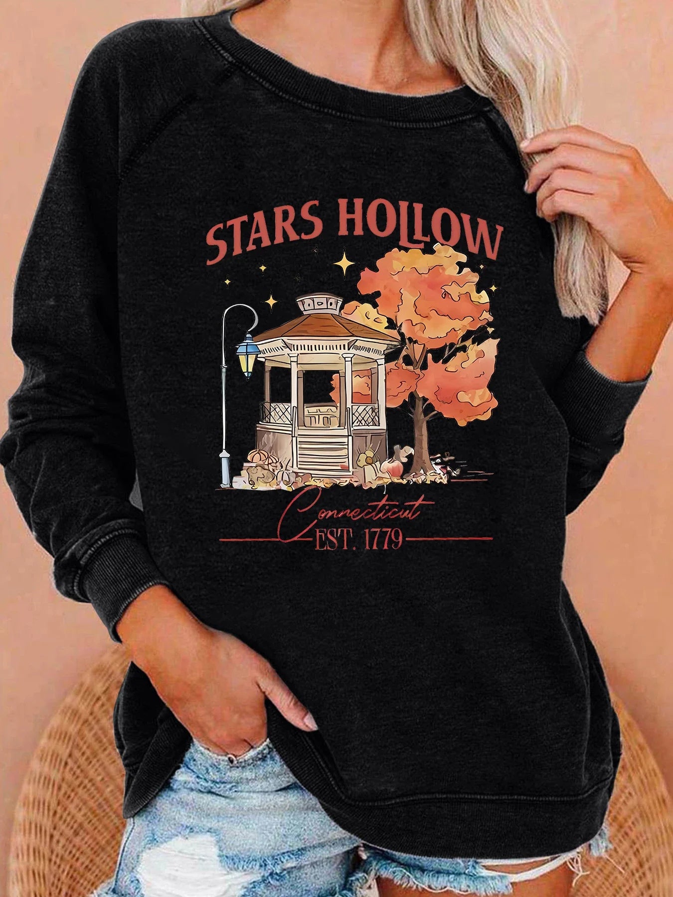 Stars Hollow Fashion Autumn Garden Print Women Sweatshirt Long Sleeve raglan Shoulder Casual Top Women Clothes for Fall & Winter