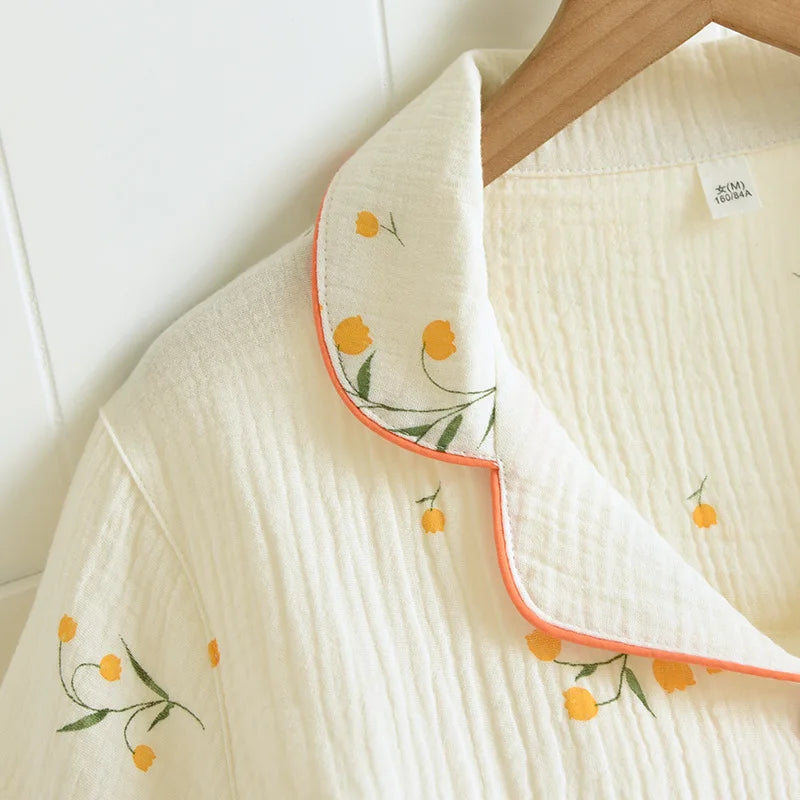 Women's short sleeve trousers home service cotton yarn thin pajama set spring and autumn cotton home service suit