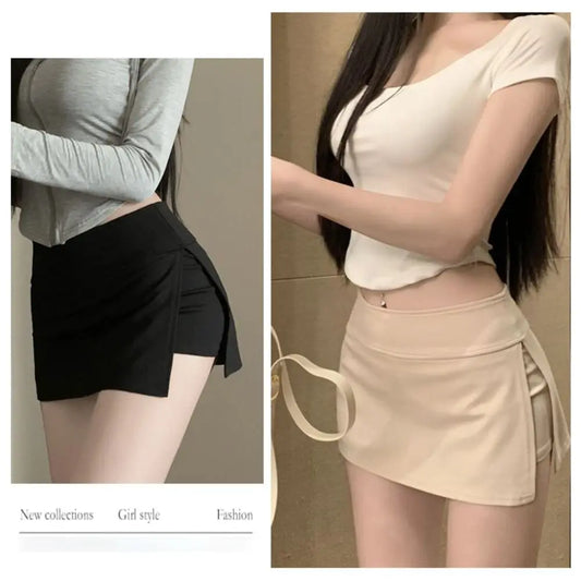 Simple High Waist Women's Skirt Pants Solid Color Sexy Sports Short Skirt Side Slit Anti Glare Pencil Skirt Ladies