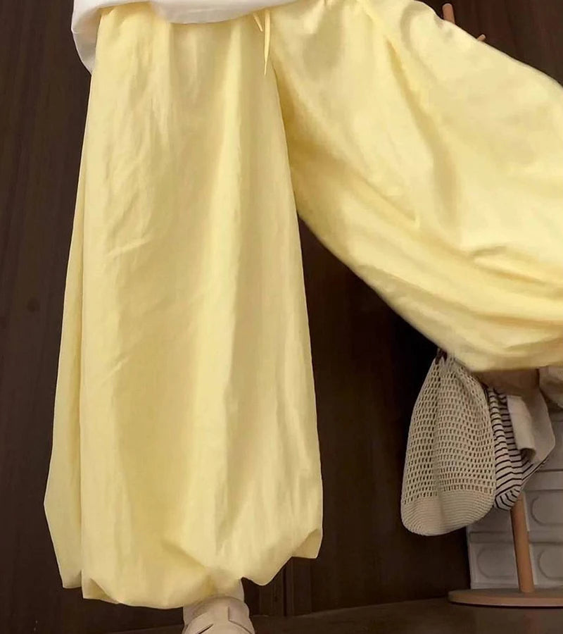 Women Loose Lazy Pants Skirt High Waisted Casual Yellow Bloomers Trousers Korean Fashion Preppy Hip Hop Dance Wide Leg Pants