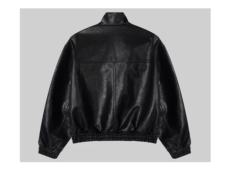 Mauroicardi Spring Autumn Cool Short Waterproof Thickened Warm Black Pu Leather Bomber Jacket Men Zip Up Luxury Designer Clothes