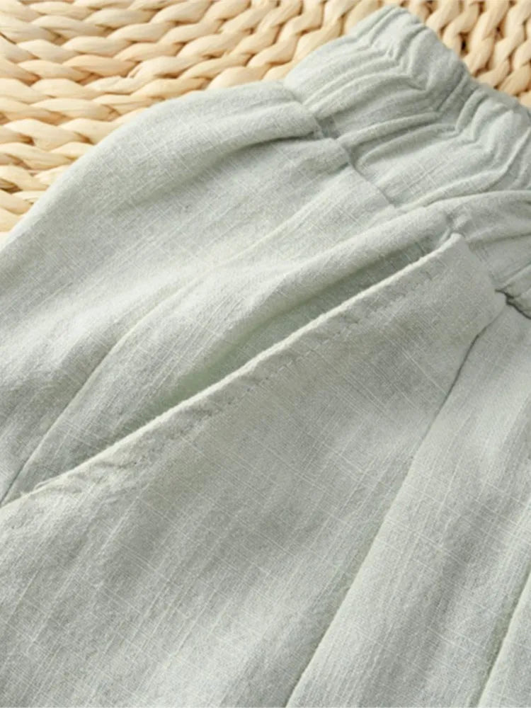Johnature Women Loose Cotton Linen Casual Pants Solid Color Elastic Waist Lantern Pants 2025 Spring New Female Trousers